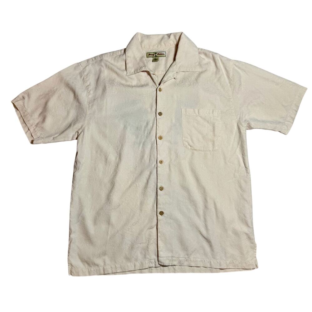 Tommy Bahama Camp Shirt Ivory Silk Men's Large 90s Western Y2K Coastal Resort - Picture 4 of 13